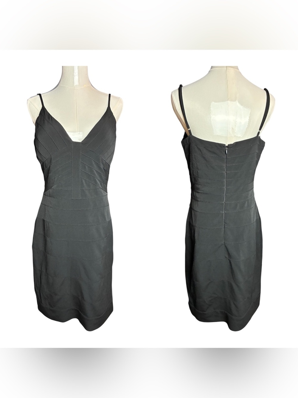 Max & Cleo Black V-Neck Bandage Type Mini Dress